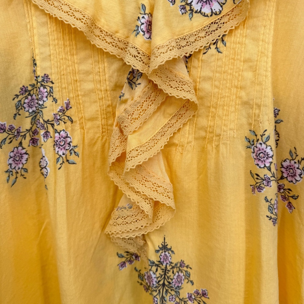 LC Lauren Conrad Blouse Yellow Floral Ruffle Lace Boho Cottagecore Small - Picture 4 of 8
